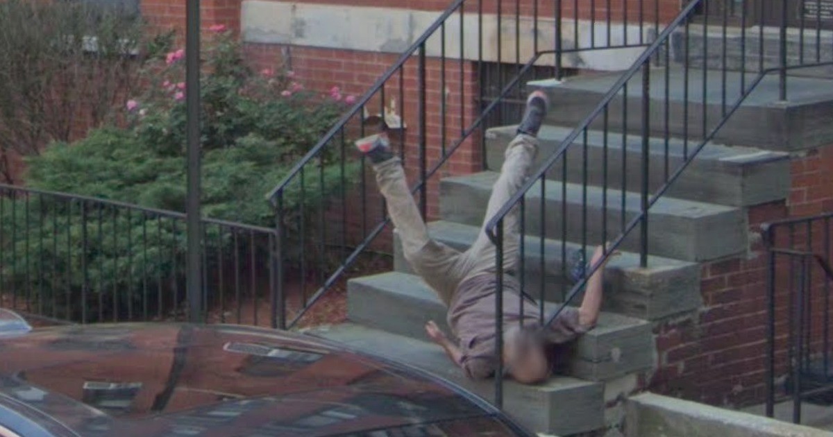 Google Maps captures a man falling down the stairs


