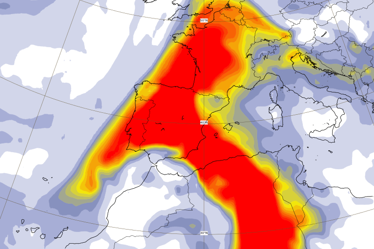 A map of the peninsula showing suspended aerosols.