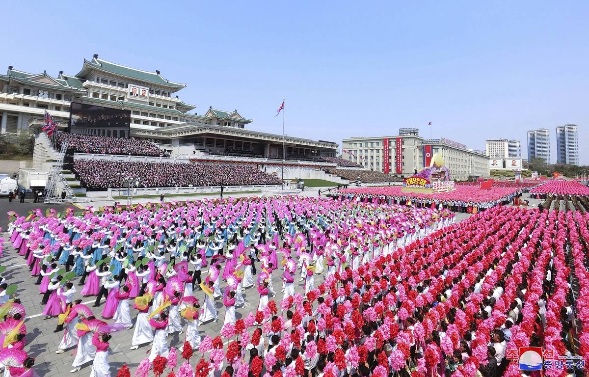 A civil parade in North Korea for the 110th birthday of Kim Il Sung
