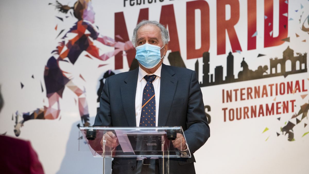 El presidente de la Federación Española de Rugby Alfonso Feijoo, durante la presentación del Campeonato Internacional de Rugby 7 de Madrid.