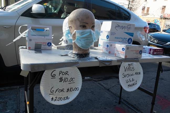 Masks sold on the street in Brooklyn, New York, March 31, 2020.