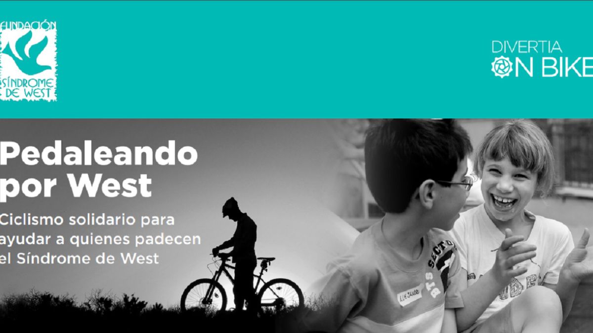 Cartel promocional de la iniciativa de Divertia On Bike junto a la Fundación Síndrome de West para dar visibilidad y luchar contra esta enfermedad.