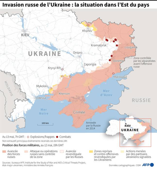 Map of the military situation in Ukraine on May 13, 2022 at 7 a.m. GMT.