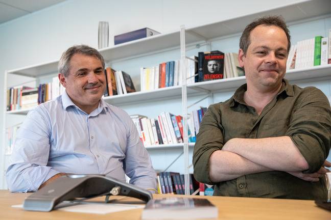 Régis Genté (left) and Stéphane Siohan (right) authors of the book Volodymyr Zelensky - In the head of a hero.