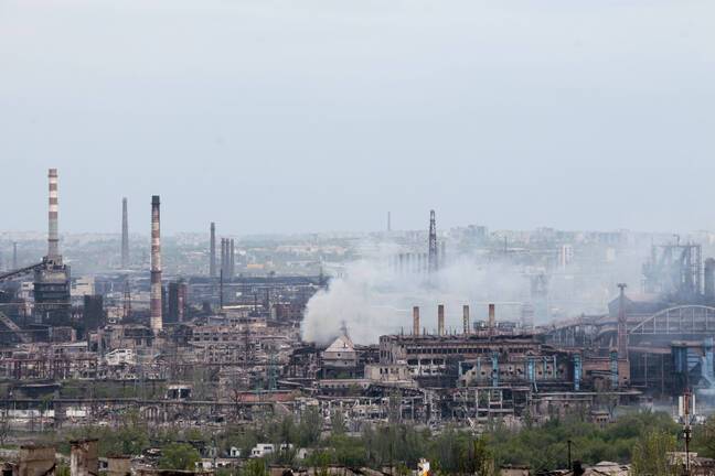 View of the Azovstal Metallurgical Plant in Mariupol.