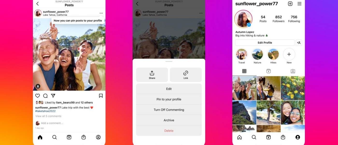 Instagram allows you to pin up to 3 posts on your profile
