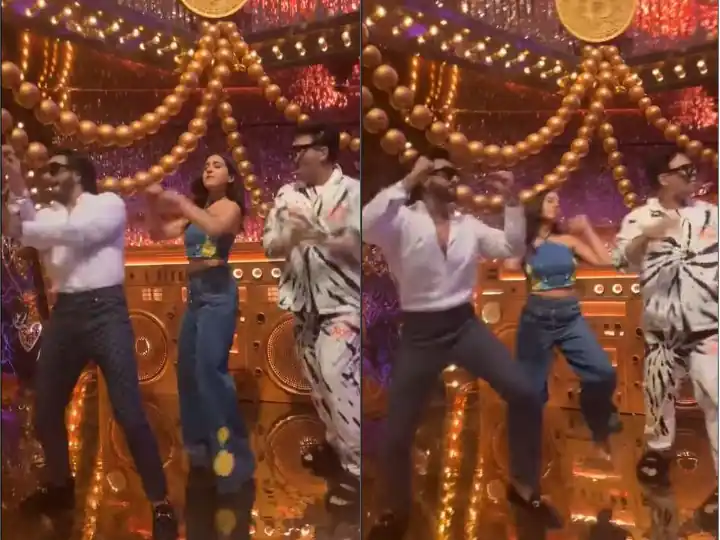 Ranveer Singh dances to the song 'Jug Jug Jio' with Sara Ali Khan and Karan Johar

