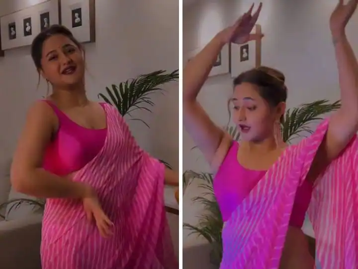 Rashmi Desai did a tremendous dance in a pink saree, she looks beautiful in the video

