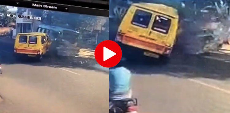 A video of a horrific collision between a school bus and a van has surfaced
