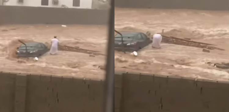 A video of a person trapped in a flooded relay offering prayers became the center of attention
