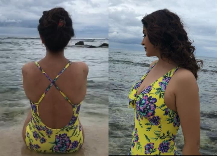 The Anil Kapoor actress got into the pool wearing a transparent sari leaving behind a bikini

