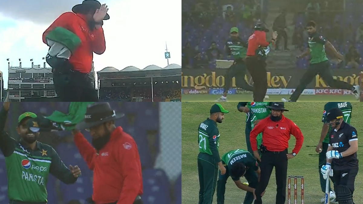 Video: Pakistani umpire Aleem Dar was seen angry after being hit by ball in Karachi ODI

