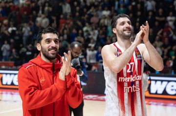 Campazzo and Stefan Markovic celebrate with Red Star fans in Belgrade