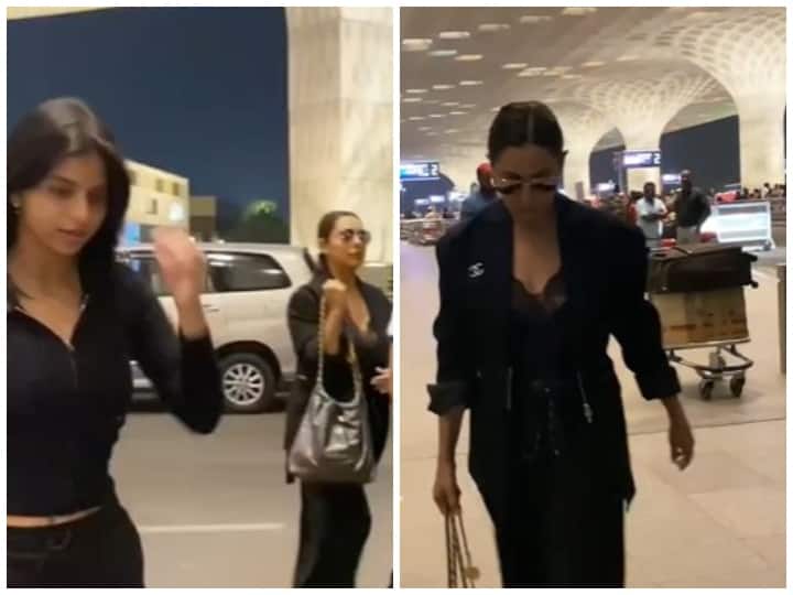Suhana and Gauri Khan were spotted at the airport in all black looks, fans said, 