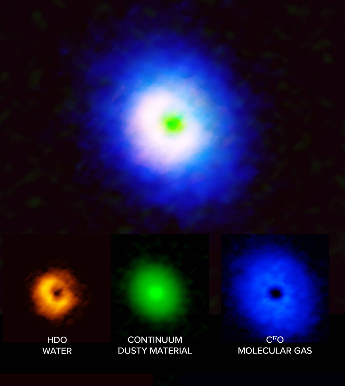 Discovered a missing link to solar system water Images from the ALMA telescopes