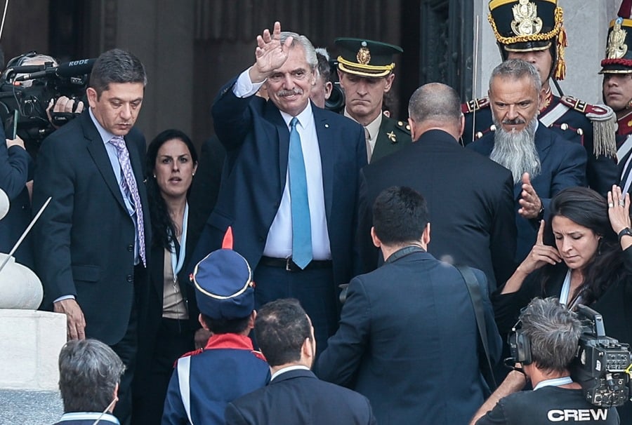 The president of Argentina, Alberto Fernández (c), upon his arrival at the Legislative Palace for the opening of the last parliamentary course of his mandate, on March 1.