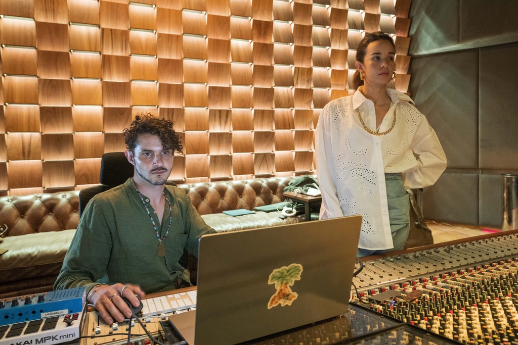 Catalina García and Santiago Prieto of the band Monsieur Periné work in a studio on the outskirts of Mexico City on May 10, 2023.