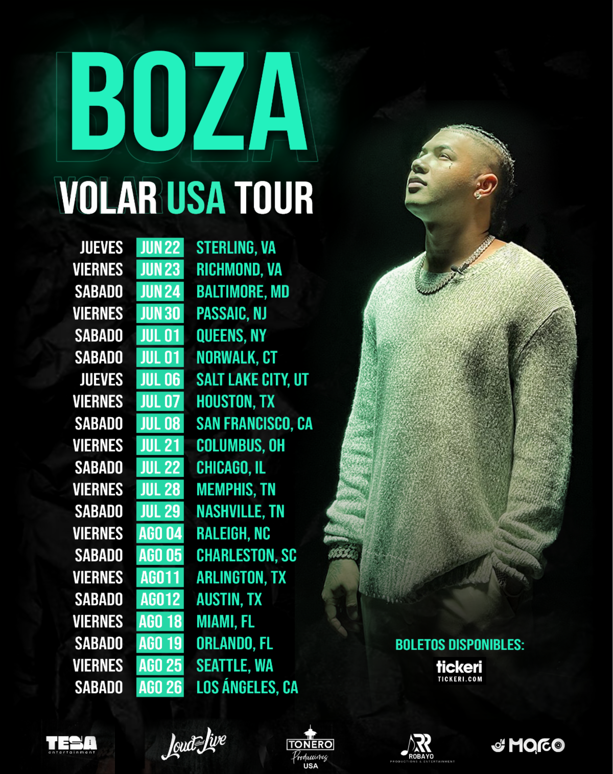 Boza concert schedule in the United States