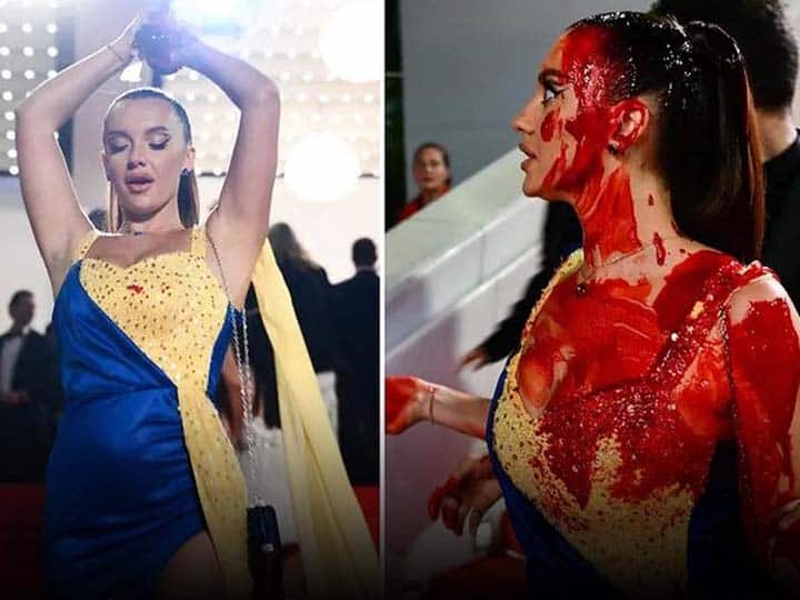 Woman arrives on the red carpet in Cannes and fake blood is spilled, find out what was the reason


