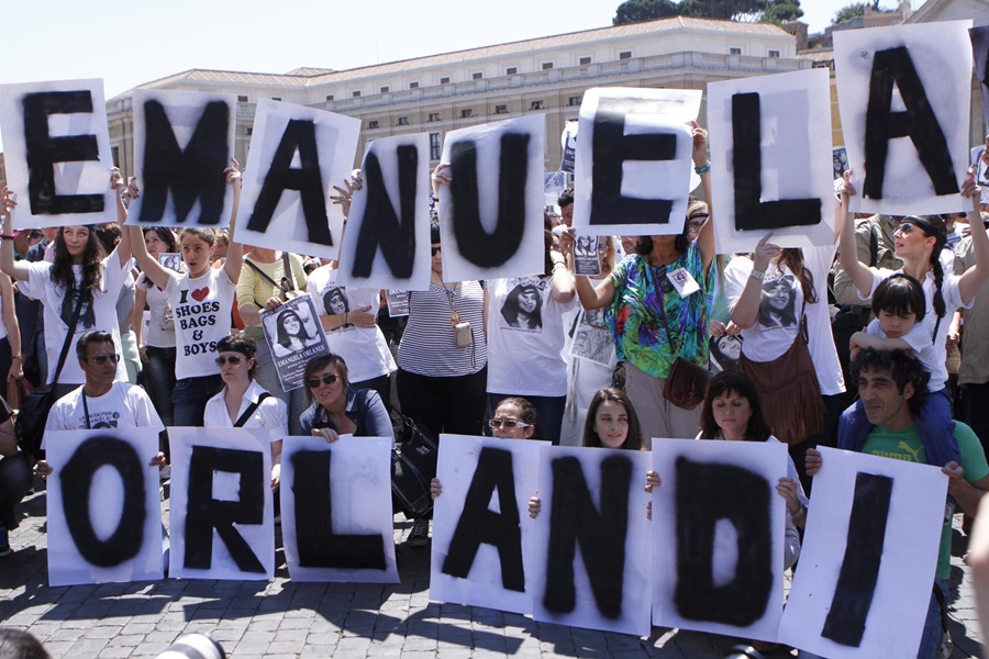 Relatives and friends of the missing young Emanuela Orlandi, during an act in her memory held in Saint Peter's Square in the Vatican. 