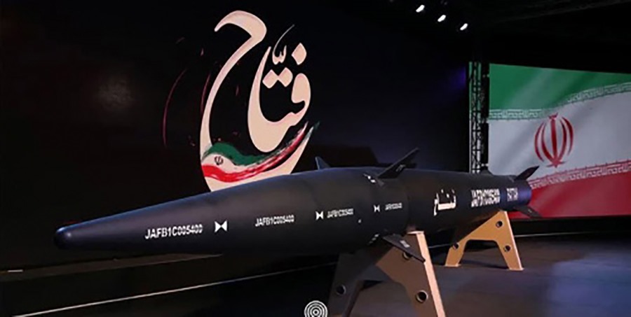 Handout photo showing an Iranian-made Fattah (hypersonic) missile.