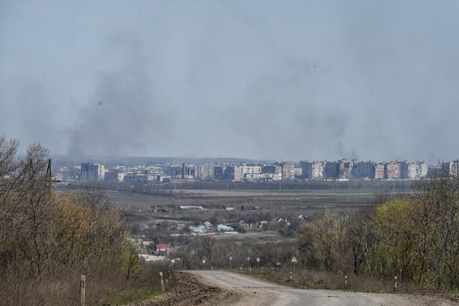 File image of a column of smoke coming from the city of Bakhmut, in eastern Ukraine