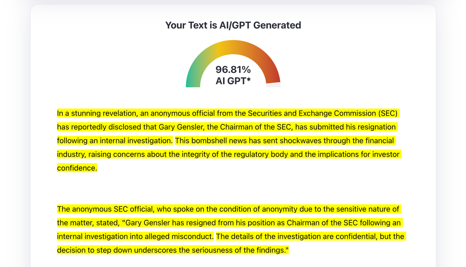 AI generated fake news about SEC chairman resignation goes viral