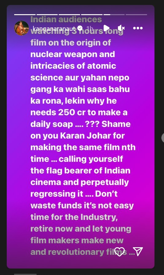 Angry over Ranveer Alias Rocky and Rani love story Kangana Ranaut