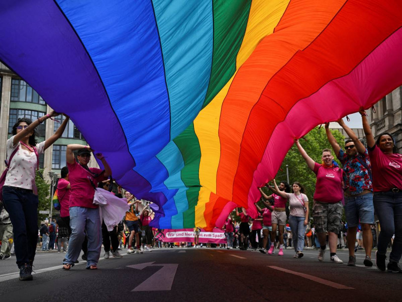LGBT flag during the Pride March in Berlin.  (Reuters)