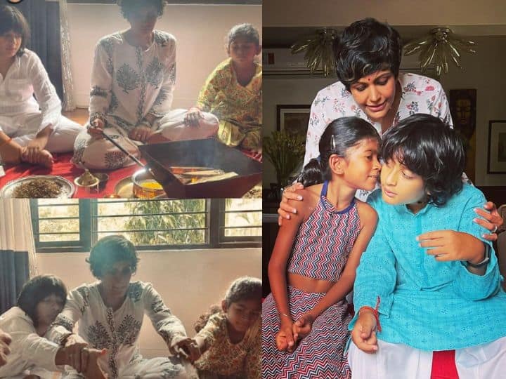 Mandira Bedi got emotional on husband Raj Kaushal's birthday and performed Havan with kids

