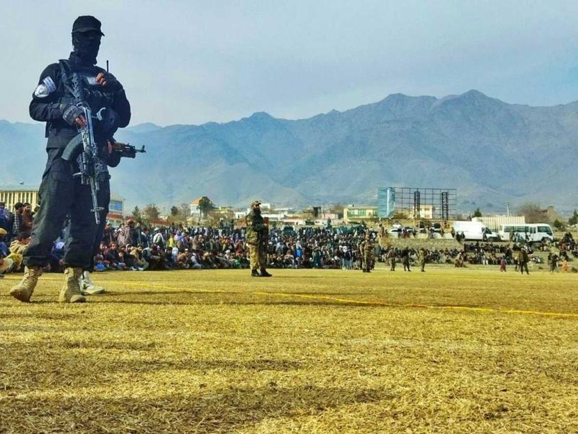 The men were executed on a soccer field.  (Particularly)