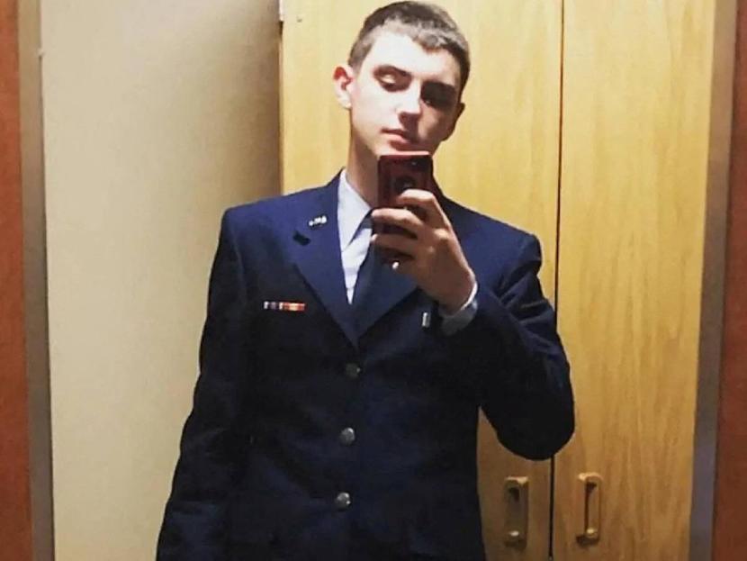 An undated image shows Jack Douglas Teixeira, a 21-year-old US Air National Guard member who was arrested by the FBI for his alleged involvement in online leaks of classified documents, posing for a selfie at an undisclosed location.  identified.