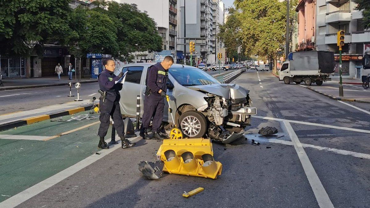 On July 18, a car crashed into a traffic light and part of the bike path

