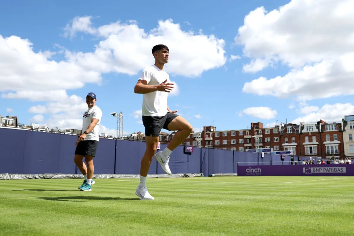 Carlos Alcaraz steps on the grass 338 days after winning Wimbledon
