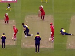 The bowler tried to save his head but took a surprising catch; you will be shocked to see the video

