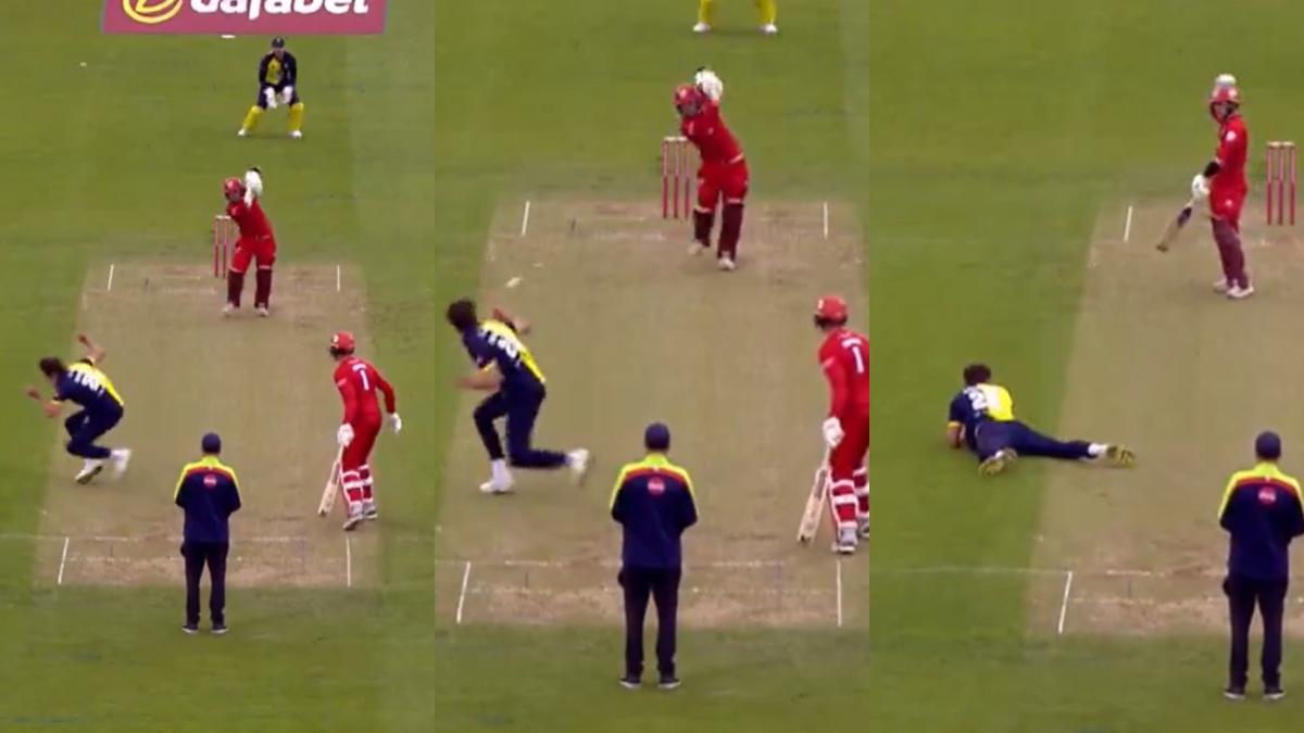 The bowler tried to save his head but took a surprising catch; you will be shocked to see the video
