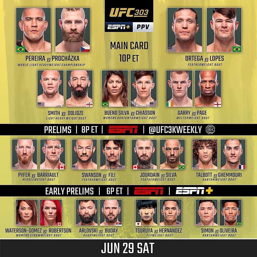 UFC 303: Procházka vs Pereira - Time, Fights, and How to Watch UFC 303 Prochazka vs Pereira Time Fights and How