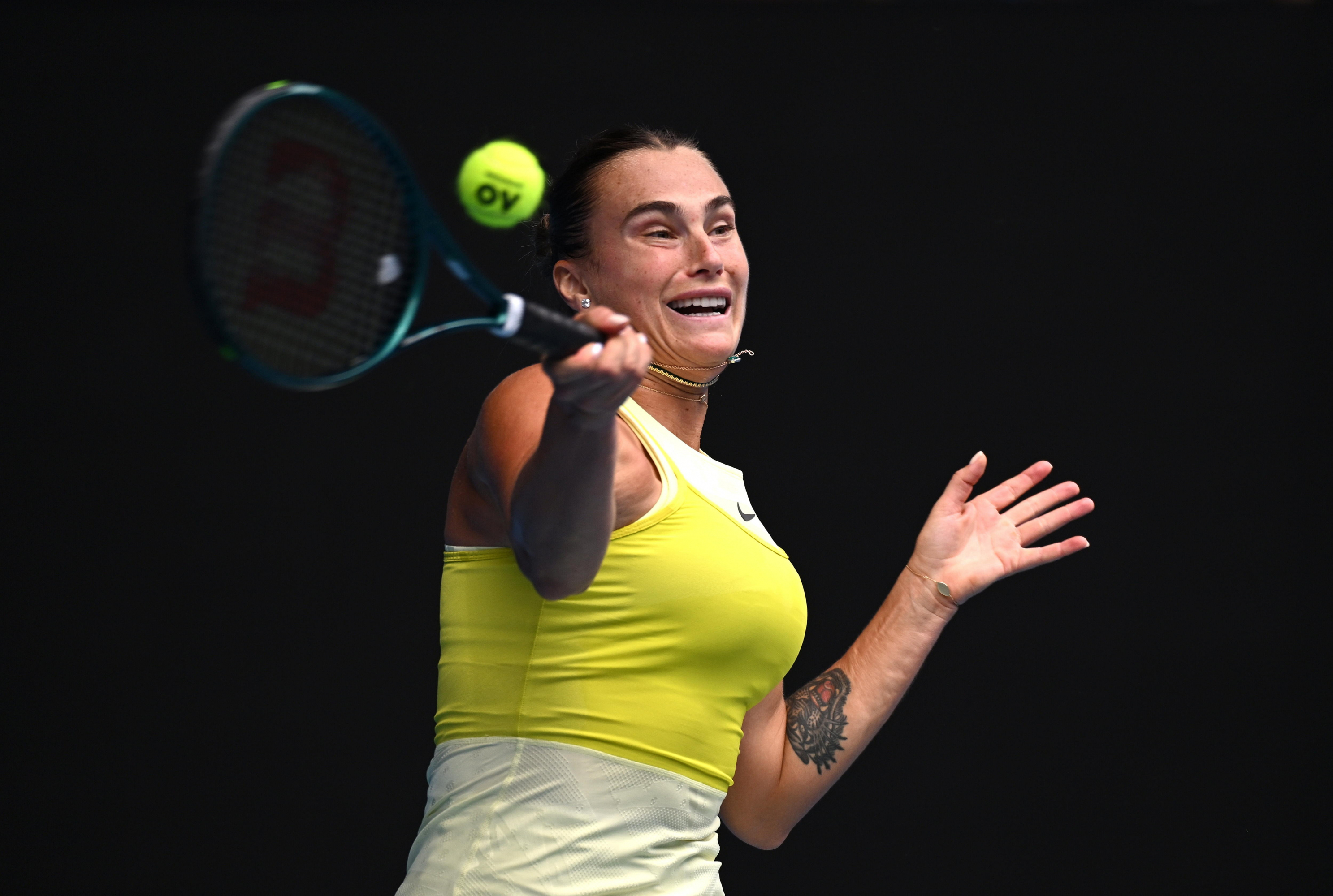 Sabalenka hits a right.