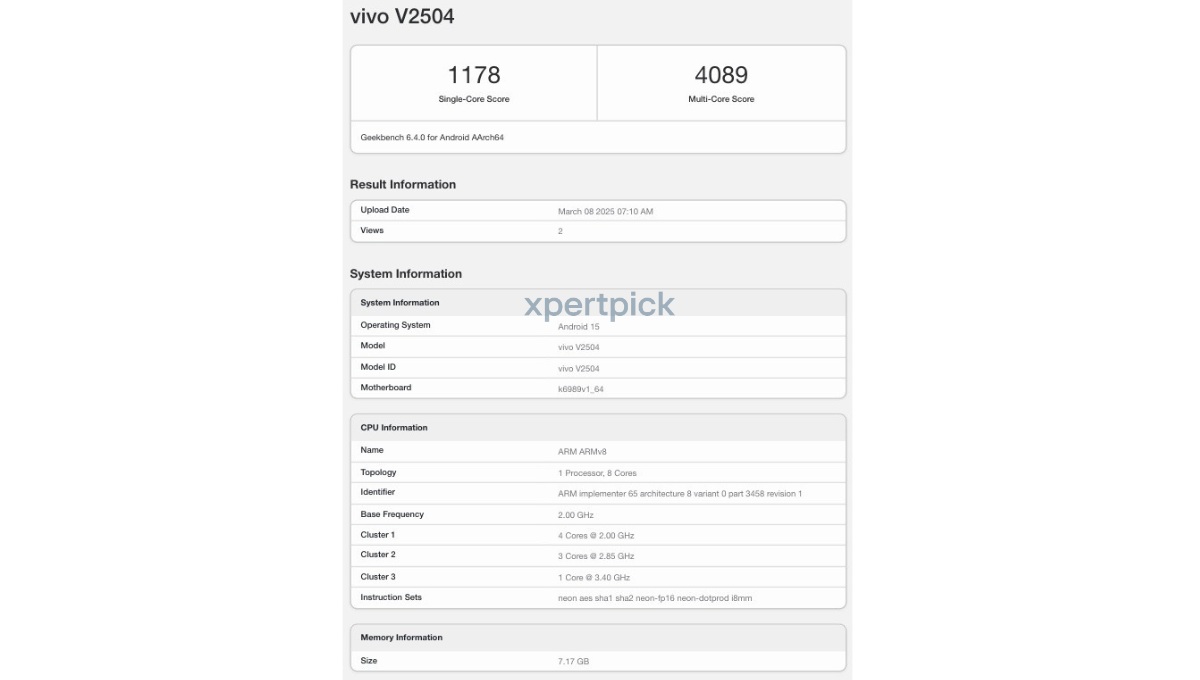 Vivo V50 Pro Leaks with Dimensity 9300+ Chipset and 8GB RAM vivo V50 Pro Geekbench