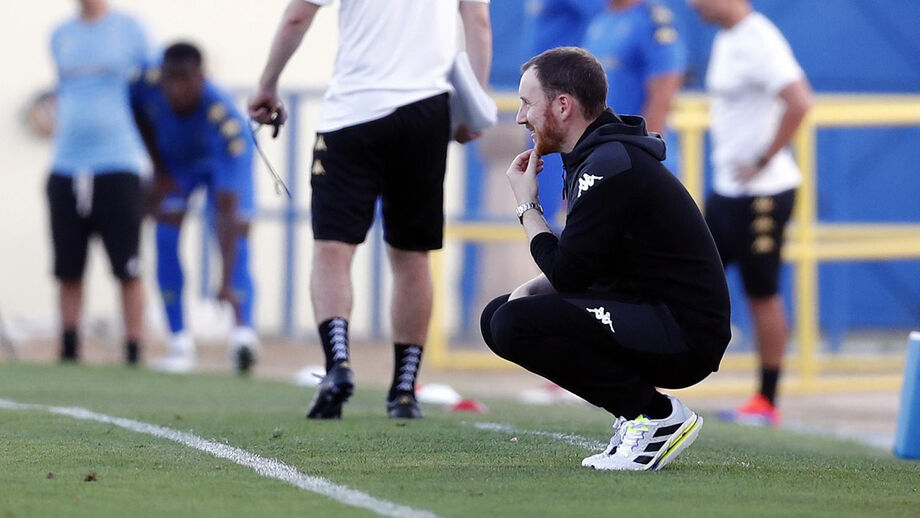 Ian Cathro reacts during the game with Nottingham Forest