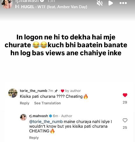 RJ Mahvash's Instagram story reply to a troll.