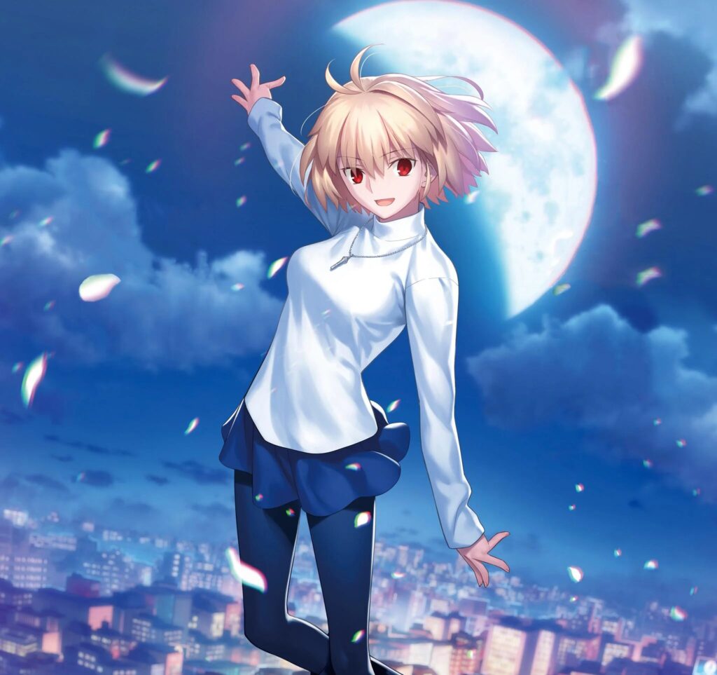 Tsukihime Arcueid Character's Real-Life Model Identified: Amanda Dyer Illustration of Arcueid Brunestud from Tsukihime, a pale-skinned woman with long blonde hair and red eyes.