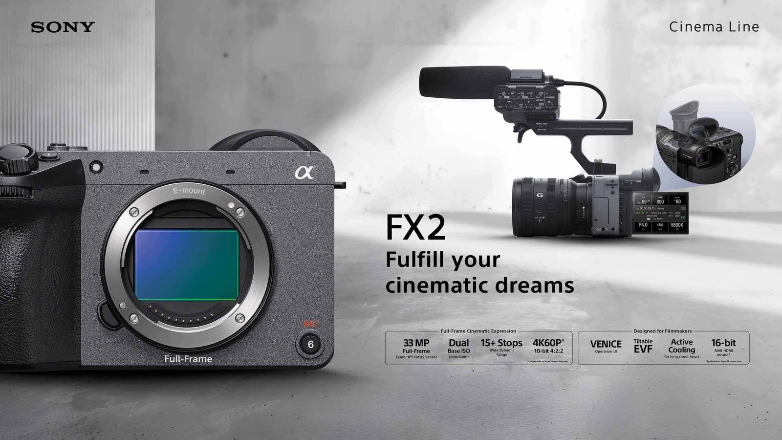 Sony FX2 camera on display at its launch event.