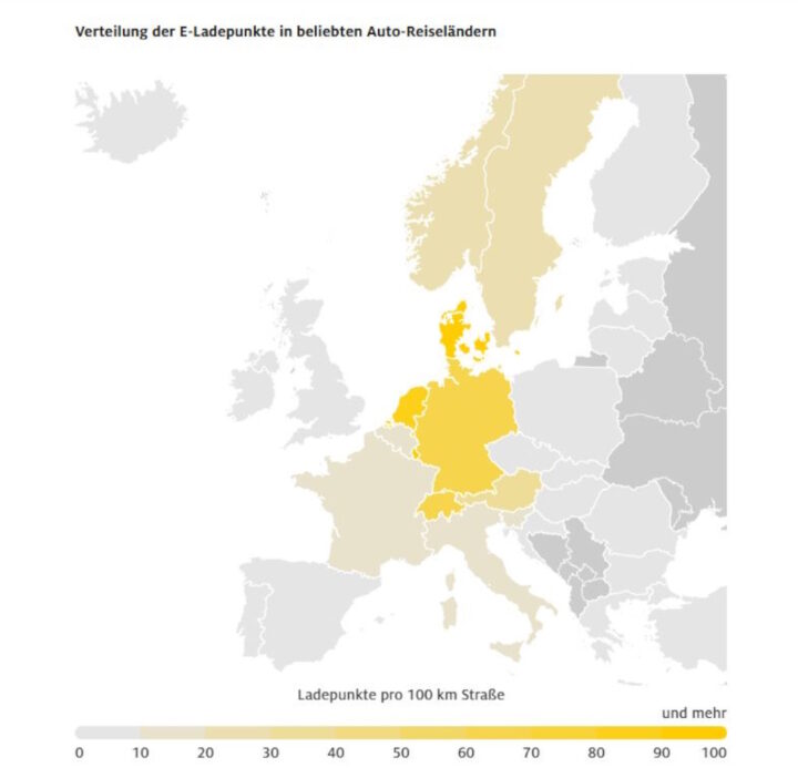 Map showing electric car charging stations in Europe.