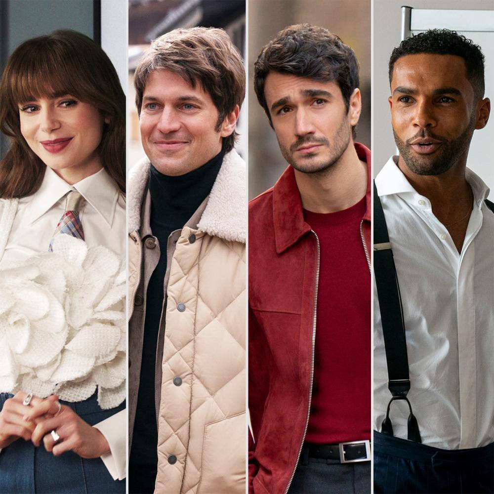 Emily in Paris Season 5: December Release, Key Cast Changes, Gabriel Love Triangle A collage featuring Lily Collins as Emily, Lucas Bravo as Gabriel, Eugenio Franceschini as Marcello, and Lucien Laviscount as Alfie from Emily in Paris.
