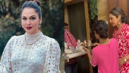 Isha Koppikar and her daughter Riana welcoming Ganpati Bappa