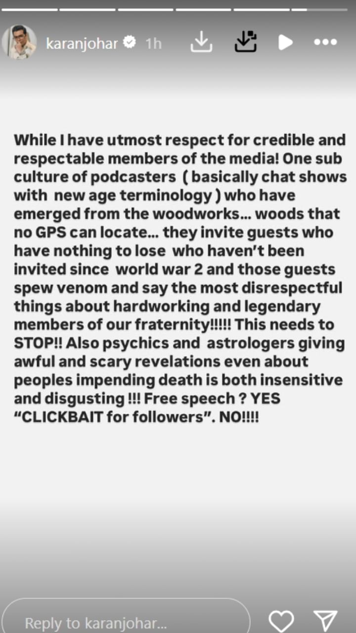 Karan Johar Slams Podcasters Over 'Disrespectful' Bollywood Industry Content Karan Johar