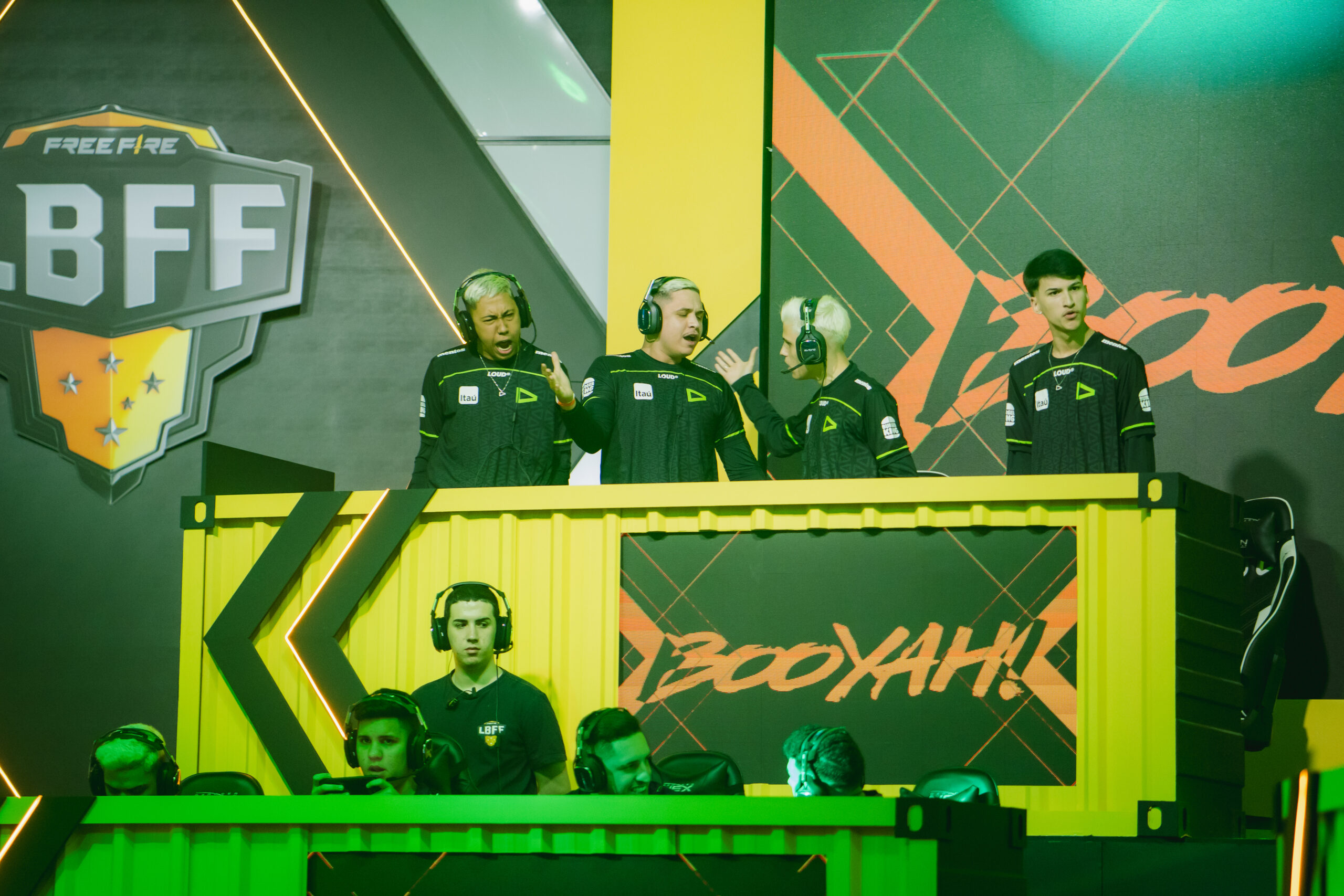 A Free Fire player focuses intensely during an esports match.