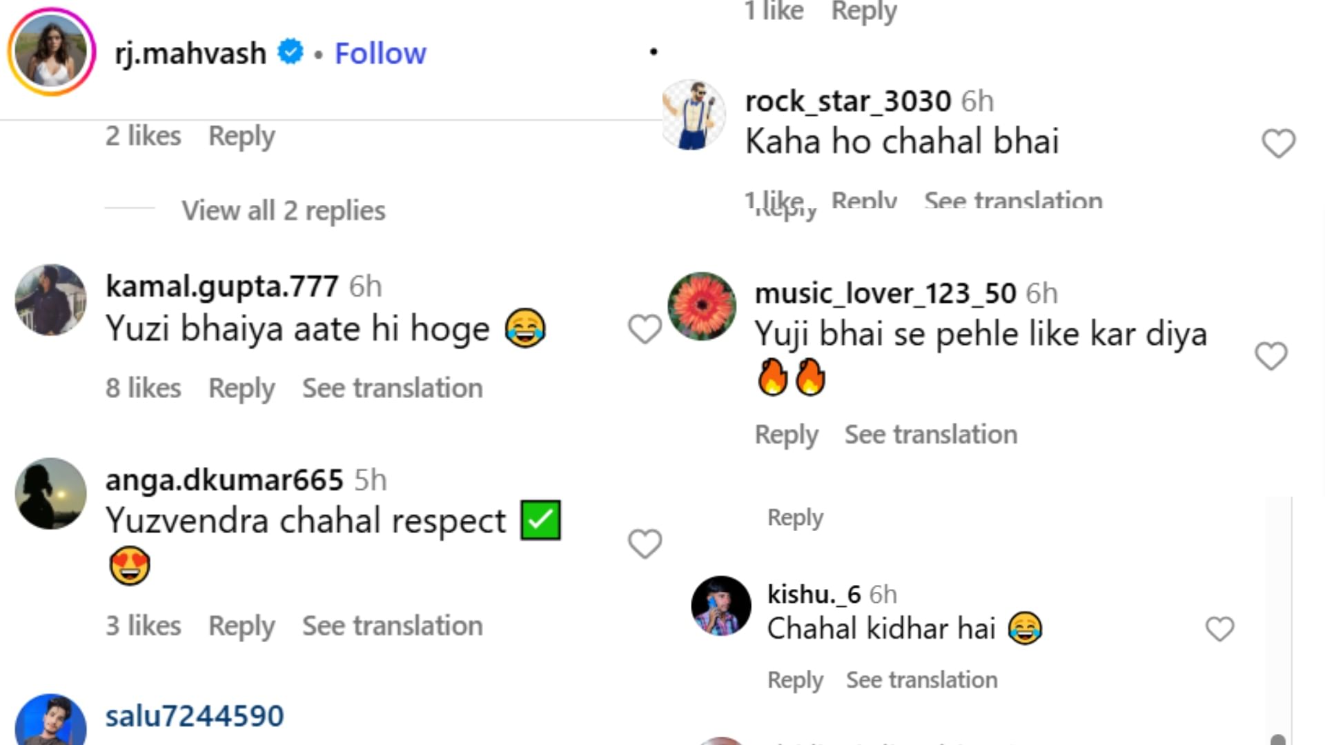 RJ Mahvash Cricket Loss Post Users Link Her to Yuzvendra