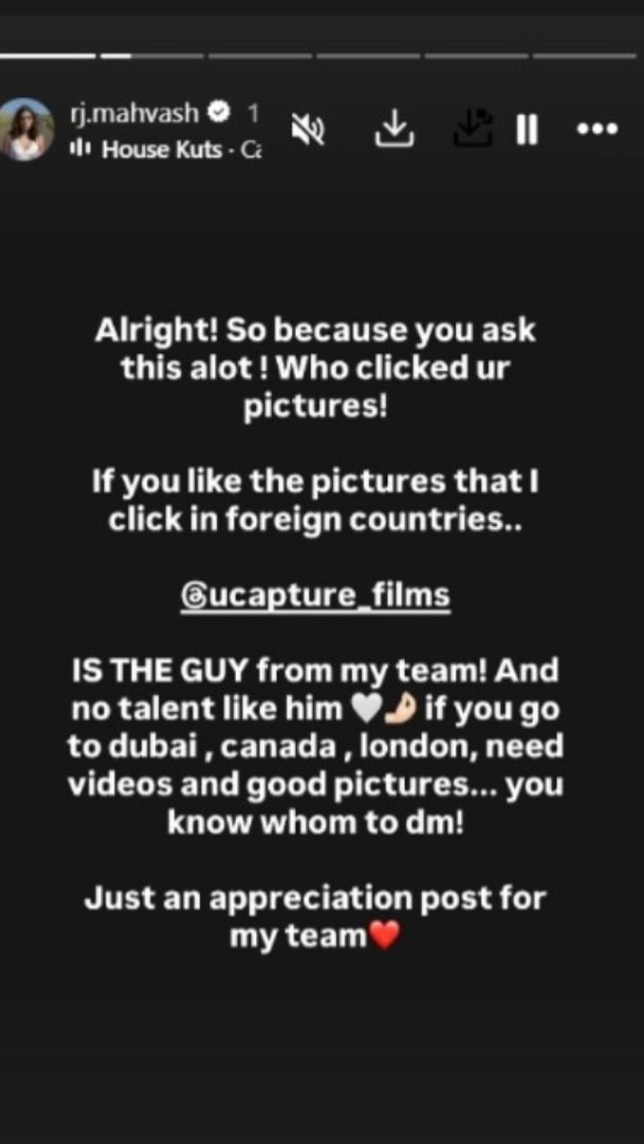 RJ Mahvash Reveals London Trip Photographer, Debunks Chahal Dating Rumors RJ Mahvash posing stylishly for a photo.